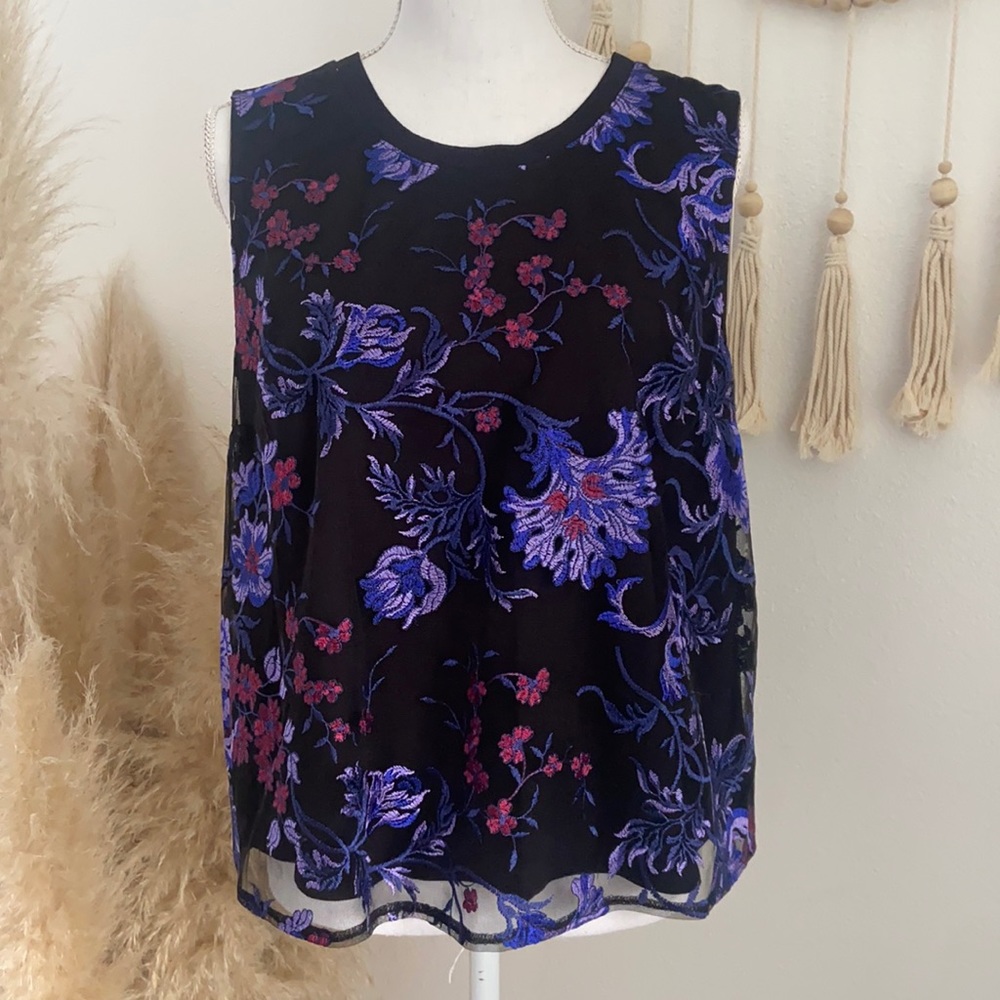 Target a new day black sleeveless top embroidery mesh overlay lace large - Picture 4 of 16